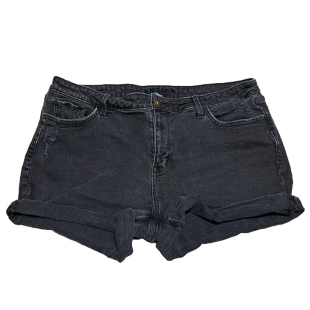 Arizona Black Distressed Jean Shorts Cotton Spandex Rolled Hem Junior Size 17